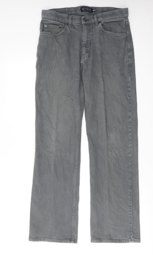 Marks and Spencer Mens Grey Cotton Straight Jeans Size 32 in L31 in Regular Zip