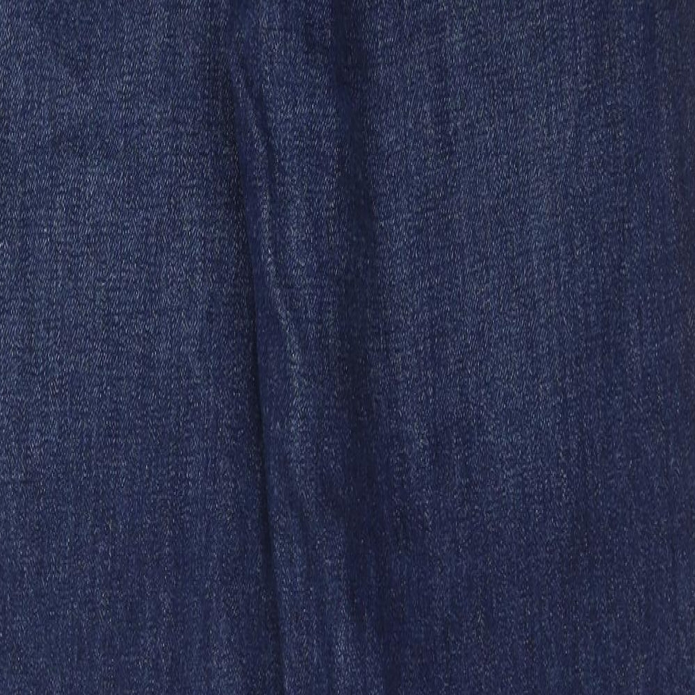 Zara Womens Blue Cotton Straight Jeans Size 12 Regular Zip - Pearl Detail