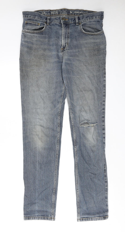 TU Mens Blue Cotton Straight Jeans Size 34 in L34 in Regular Zip
