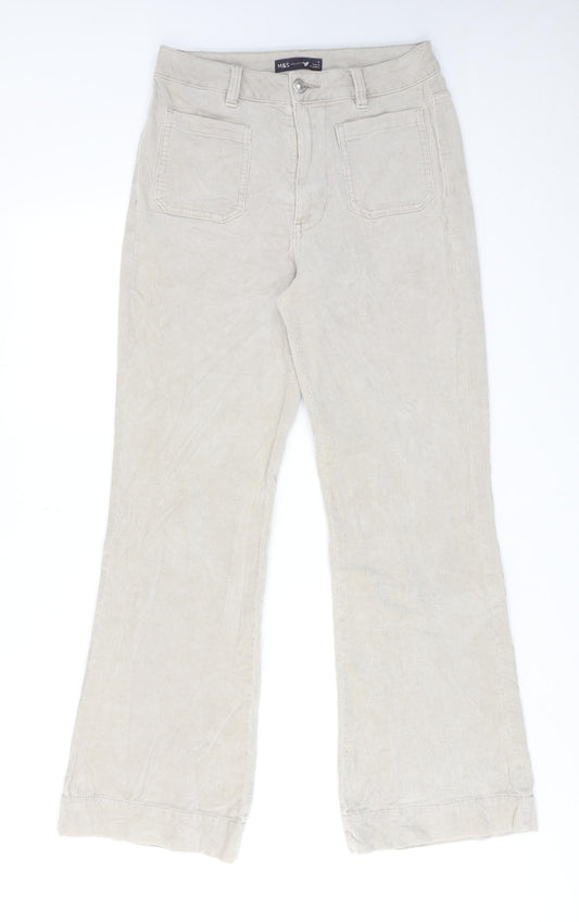 Marks and Spencer Womens Beige Cotton Trousers Size 8 Regular Zip