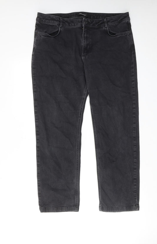 Marks and Spencer Womens Black Cotton Straight Jeans Size 36 in Regular Zip