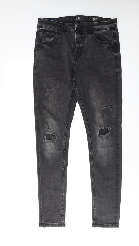 FSBN Mens Black Cotton Skinny Jeans Size 30 in L32 in Regular Zip