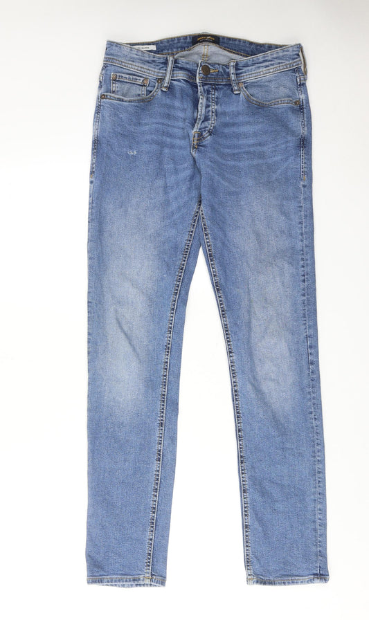JACK & JONES Mens Blue Cotton Skinny Jeans Size 31 in L34 in Slim Button