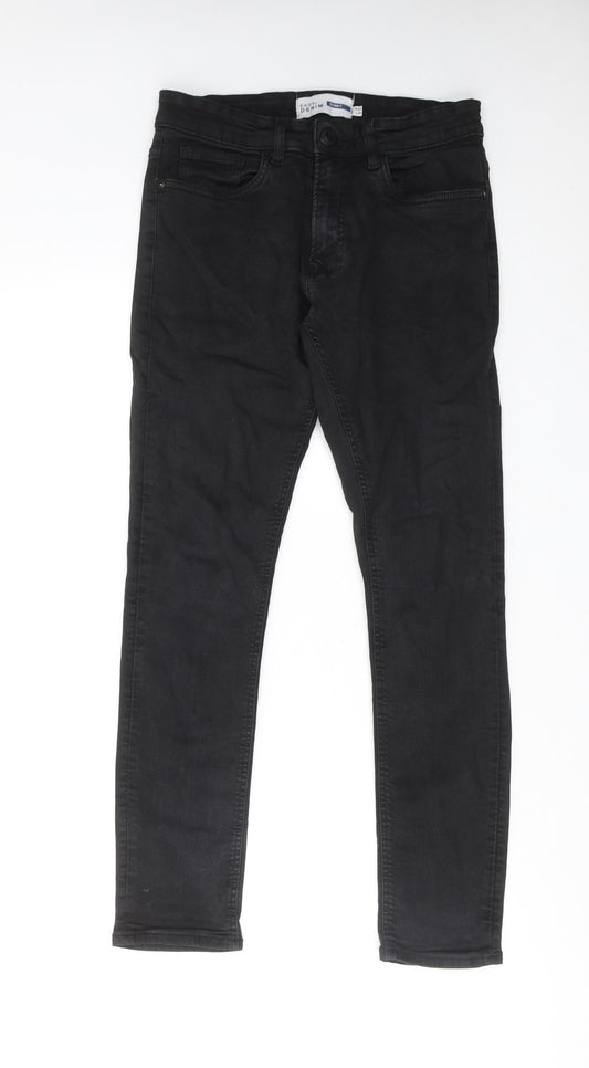 Easy Mens Black Cotton Skinny Jeans Size 28 in L30 in Regular Zip