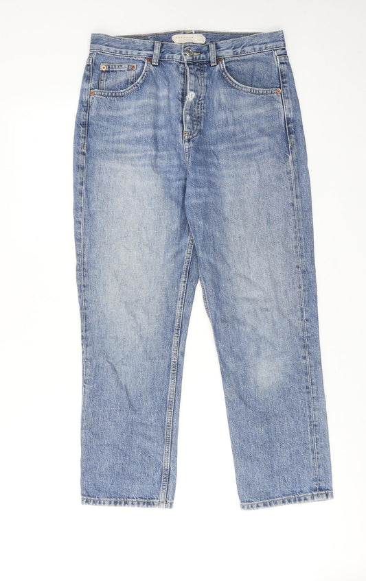 Topshop Womens Blue Cotton Straight Jeans Size 28 in L30 in Regular Button