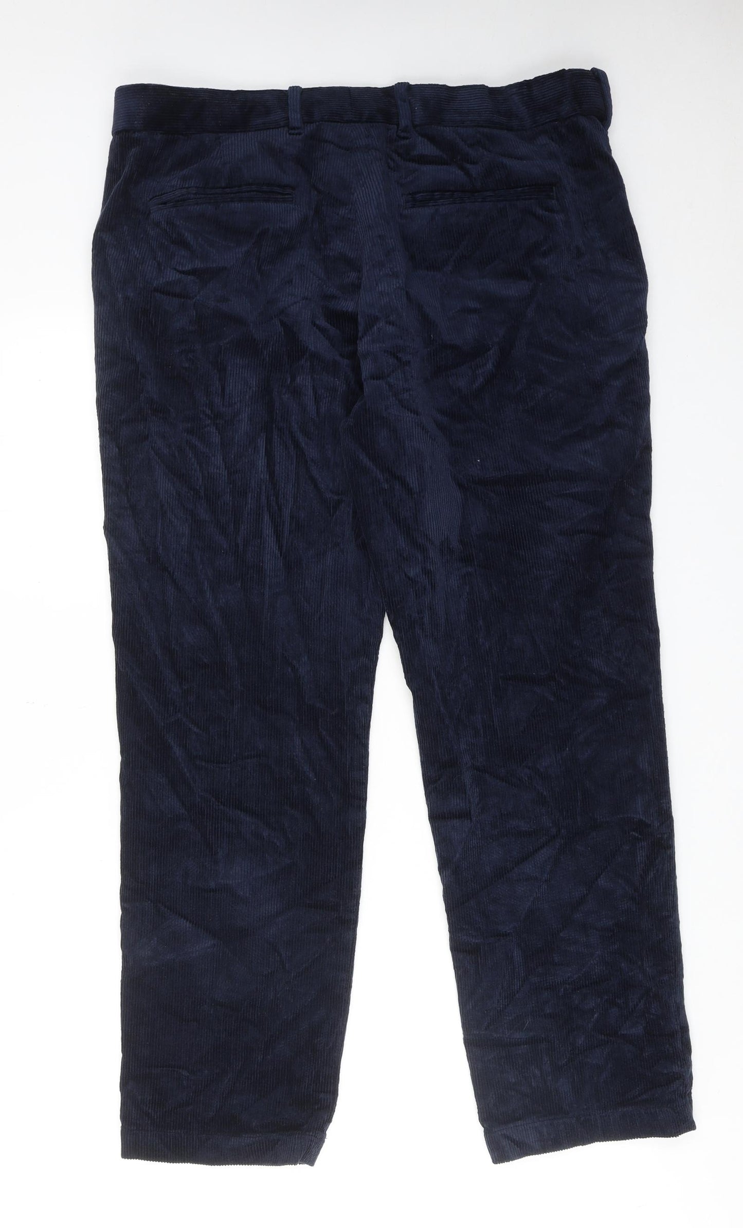 Marks and Spencer Mens Blue Cotton Trousers Size 36 in L29 in Regular Zip