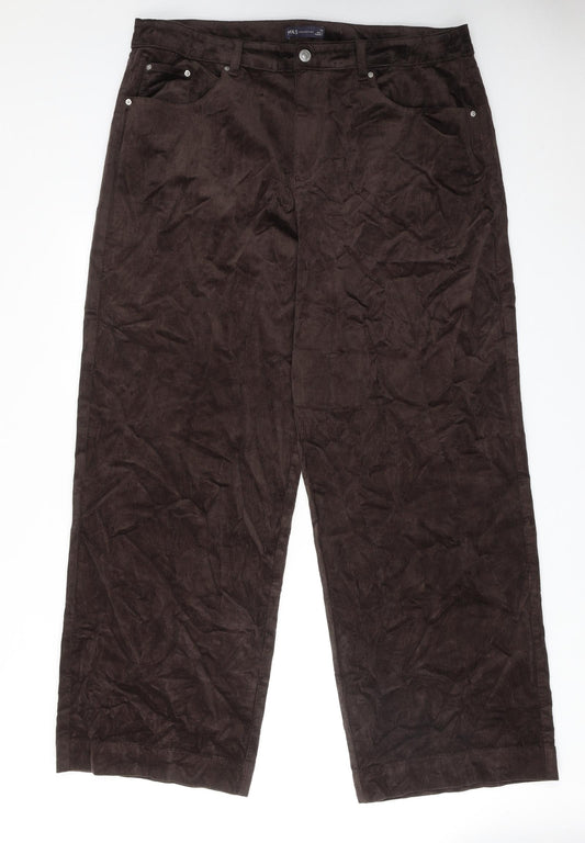Marks and Spencer Womens Brown Cotton Trousers Size 20 Regular Zip