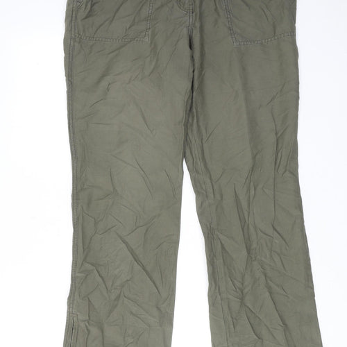 Marks and Spencer Womens Green Cotton Cargo Trousers Size 10 Regular Zip - Drawstring Zip Hem