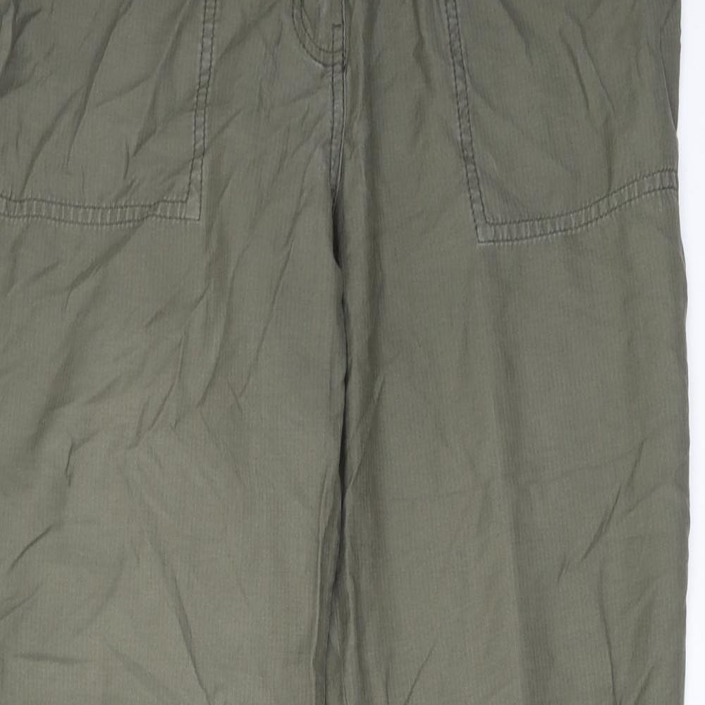 Marks and Spencer Womens Green Cotton Cargo Trousers Size 10 Regular Zip - Drawstring Zip Hem