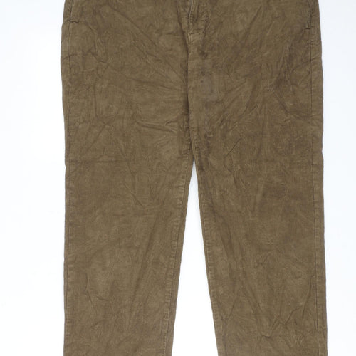 Marks and Spencer Mens Brown Cotton Trousers Size 38 in L29 in Regular Zip