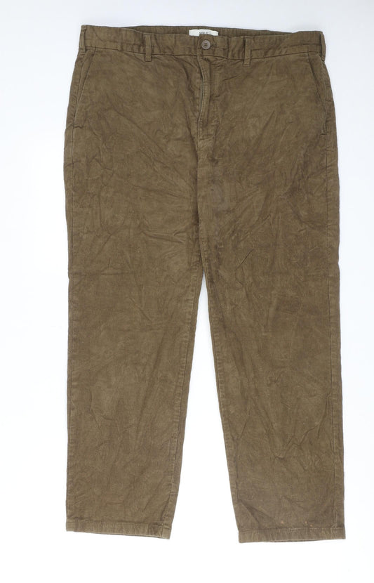 Marks and Spencer Mens Brown Cotton Trousers Size 38 in L29 in Regular Zip