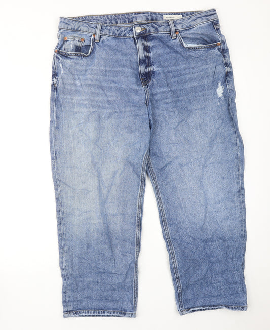 Marks and Spencer Womens Blue Cotton Boyfriend Jeans Size 18 Regular Zip