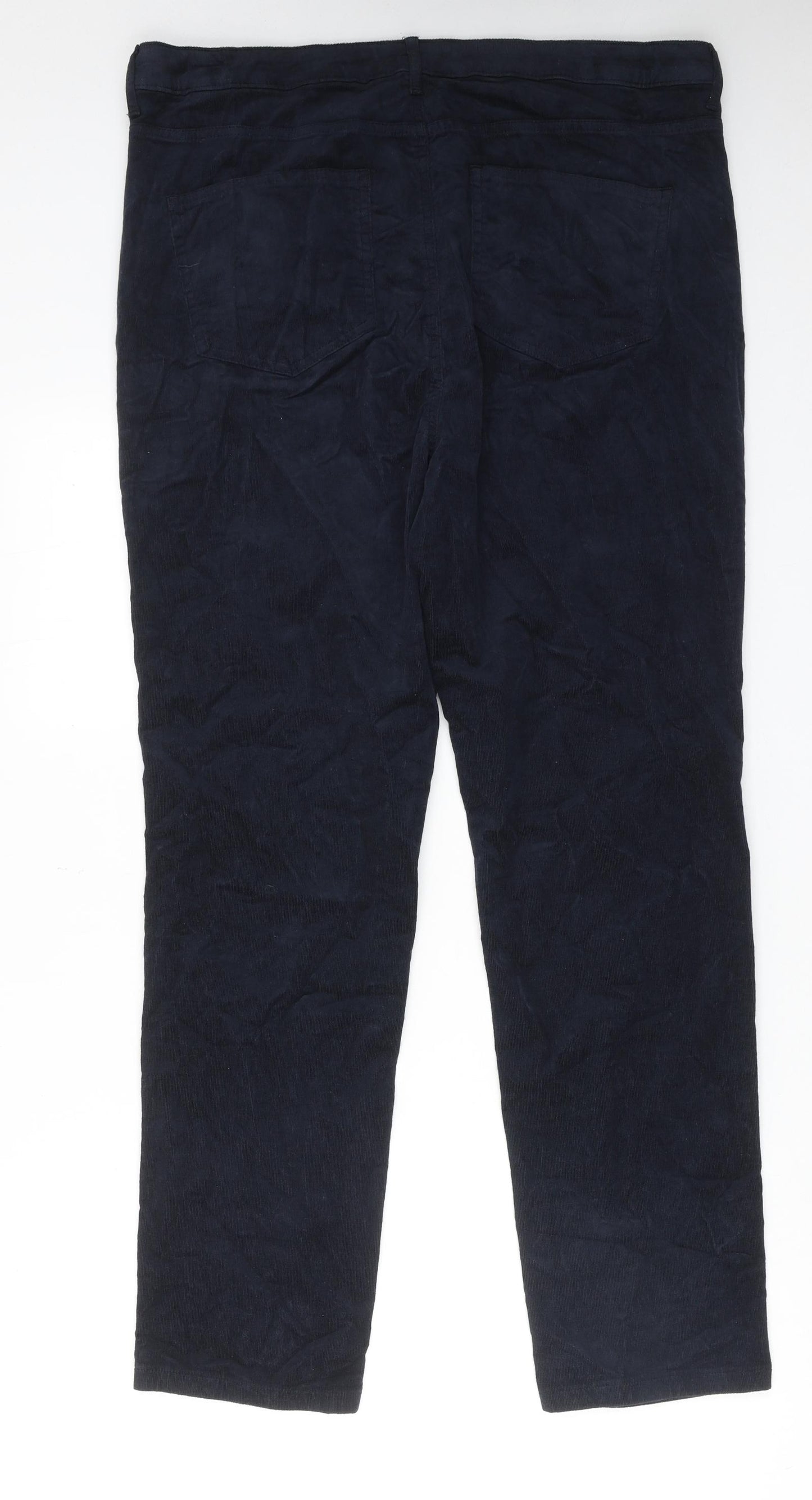 Marks and Spencer Womens Blue Cotton Trousers Size 18 L30 in Regular Zip