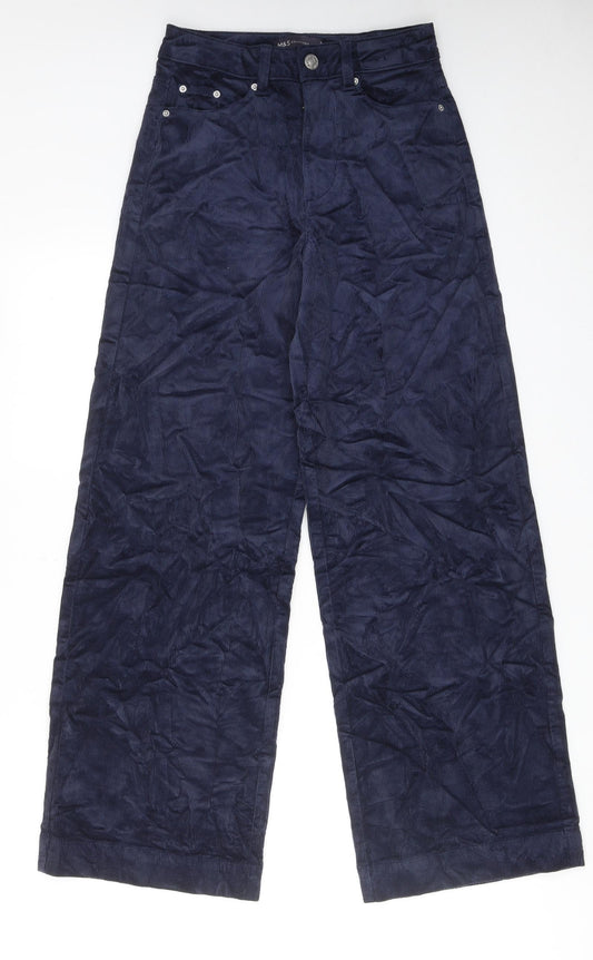 Marks and Spencer Womens Blue Cotton Trousers Size 6 L30 in Regular Zip