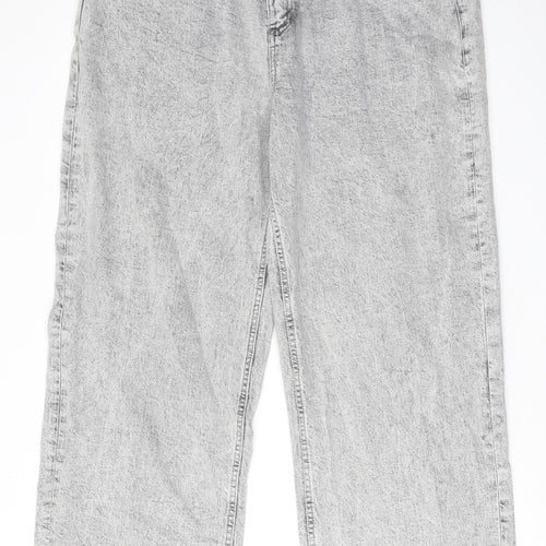 Marks and Spencer Womens Grey Cotton Wide-Leg Jeans Size 20 L32 in Regular Zip