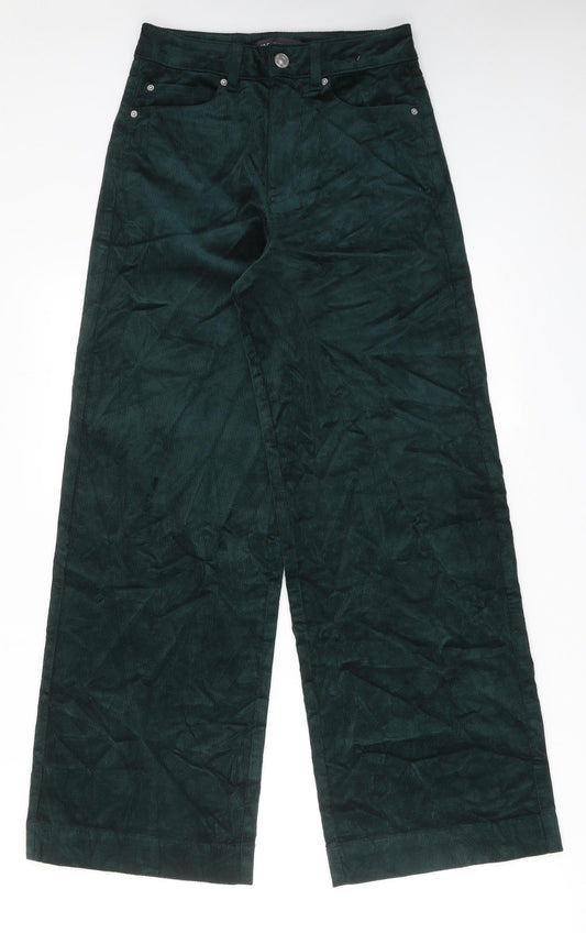 Marks and Spencer Womens Green Cotton Trousers Size 6 L29 in Regular Zip