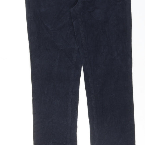 Marks and Spencer Womens Blue Cotton Trousers Size 10 L33 in Regular Zip