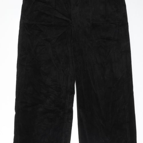 Per Una Womens Black Cotton Trousers Size 16 L30 in Regular Zip