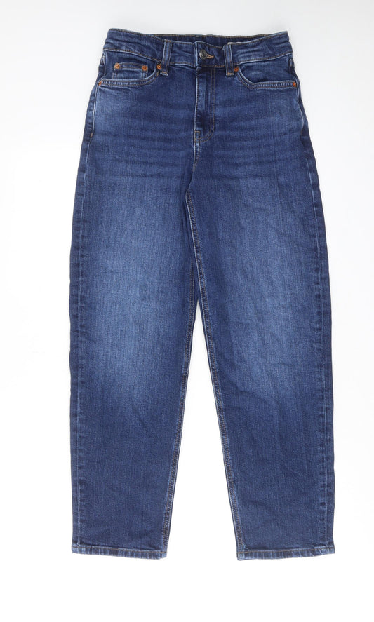 Marks and Spencer Womens Blue Cotton Tapered Jeans Size 8 L28 in Regular Zip