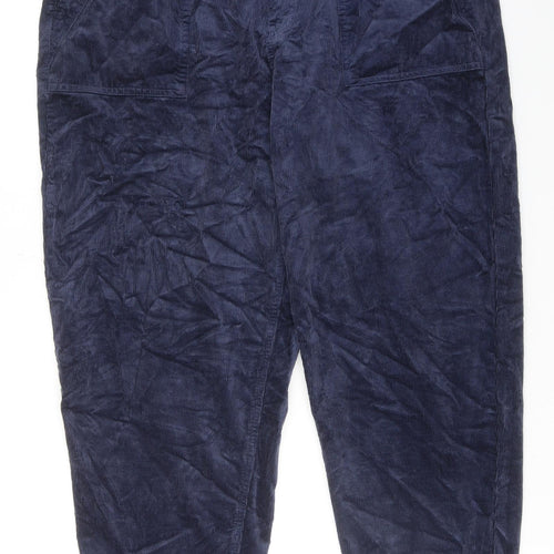 Per Una Womens Blue Cotton Trousers Size 18 L28 in Regular Zip