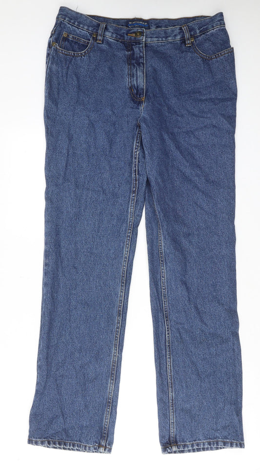 Brooker Womens Blue Cotton Straight Jeans Size 14 L32 in Regular Zip
