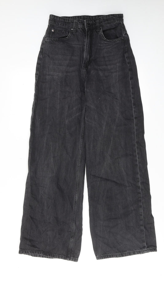 H&M Womens Grey Cotton Wide-Leg Jeans Size 6 L29 in Regular Zip
