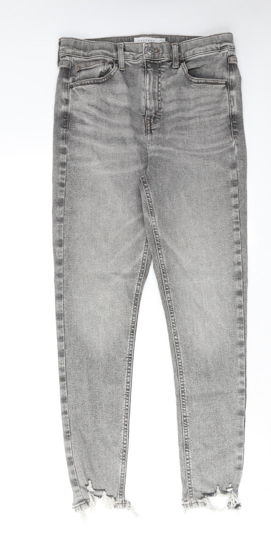 Topshop Womens Grey Cotton Skinny Jeans Size 32 in L30 in Regular Zip - Frayed Hem