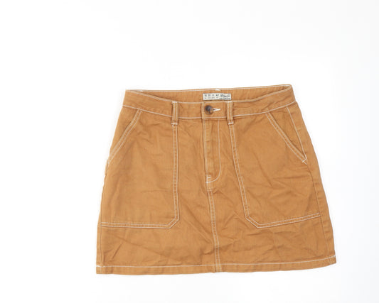 Denim & Co. Womens Brown Cotton Mini Skirt Size 12 Zip