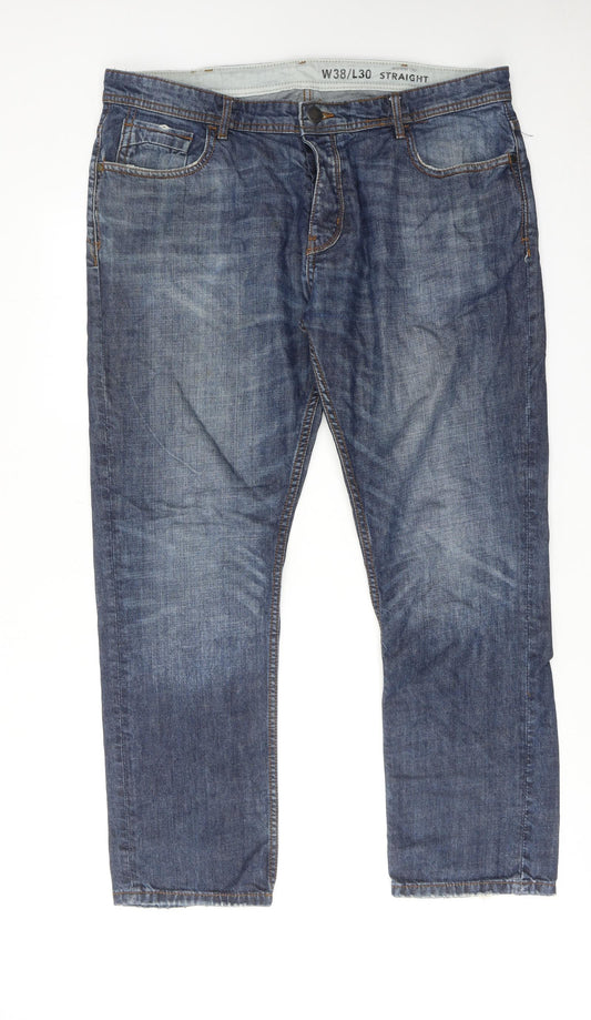 Denim & Co. Mens Blue Cotton Straight Jeans Size 38 in L30 in Regular Button