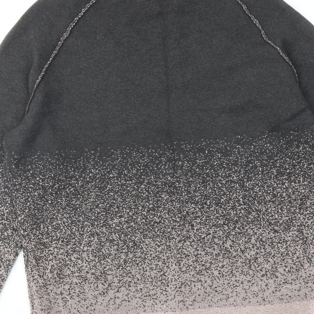 NEXT Womens Grey V-Neck Geometric Cotton Pullover Jumper Size 14