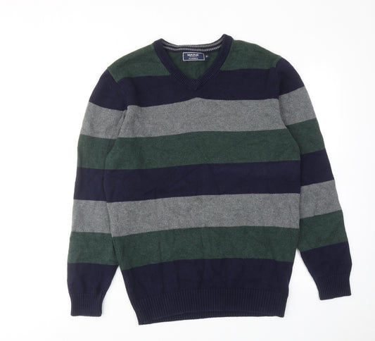 Maine Mens Multicoloured Round Neck Striped Cotton Pullover Jumper Size M Long Sleeve