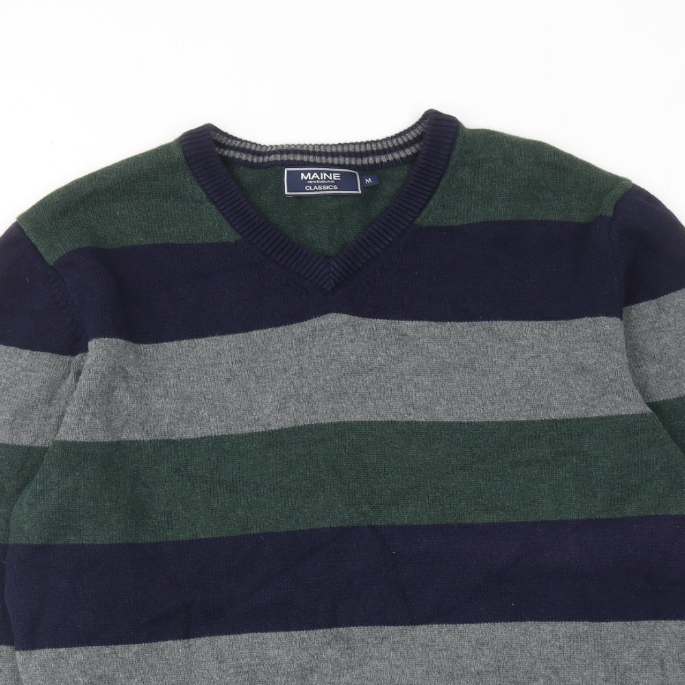 Maine Mens Multicoloured Round Neck Striped Cotton Pullover Jumper Size M Long Sleeve