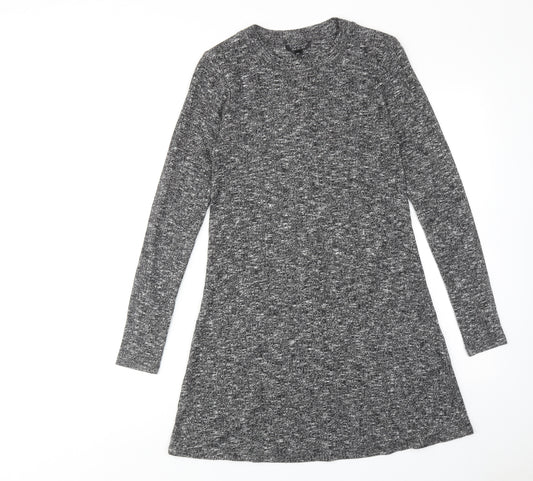 Topshop Womens Grey Polyester Jumper Dress Size 10 Round Neck Pullover