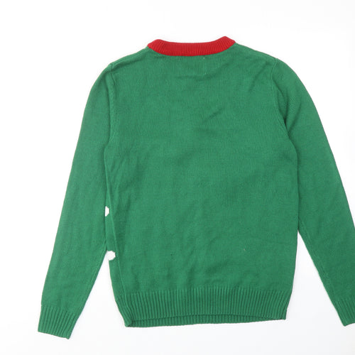 NEXT Mens Green Roll Neck Acrylic Pullover Jumper Size S Long Sleeve - Santa Claus Christmas