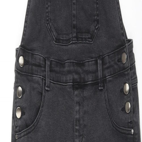 A&G Womens Black Cotton Dungaree One-Piece Size XS L30 in Button