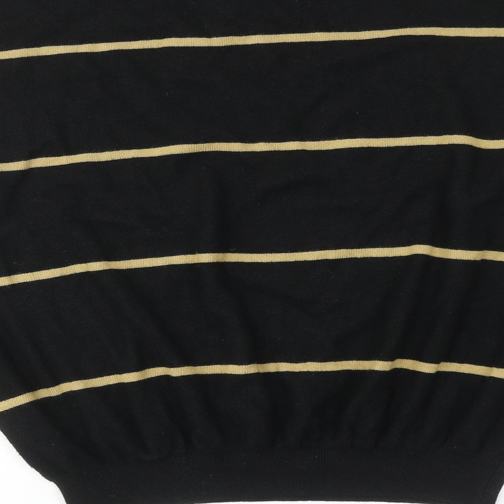 Loon Womens Black Round Neck Striped Acrylic Pullover Jumper Size XL