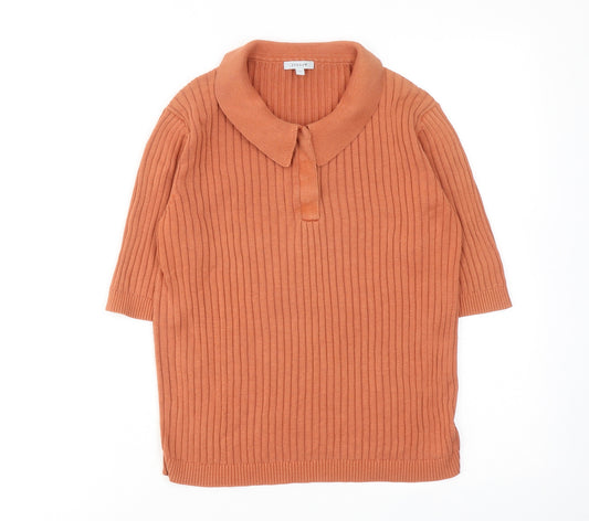 Jigsaw Womens Orange Silk Basic Blouse Size S Collared