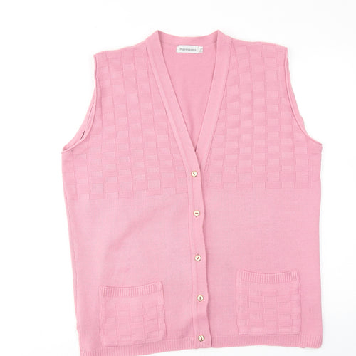 Impressions Womens Pink V-Neck Acrylic Vest Jumper Size M