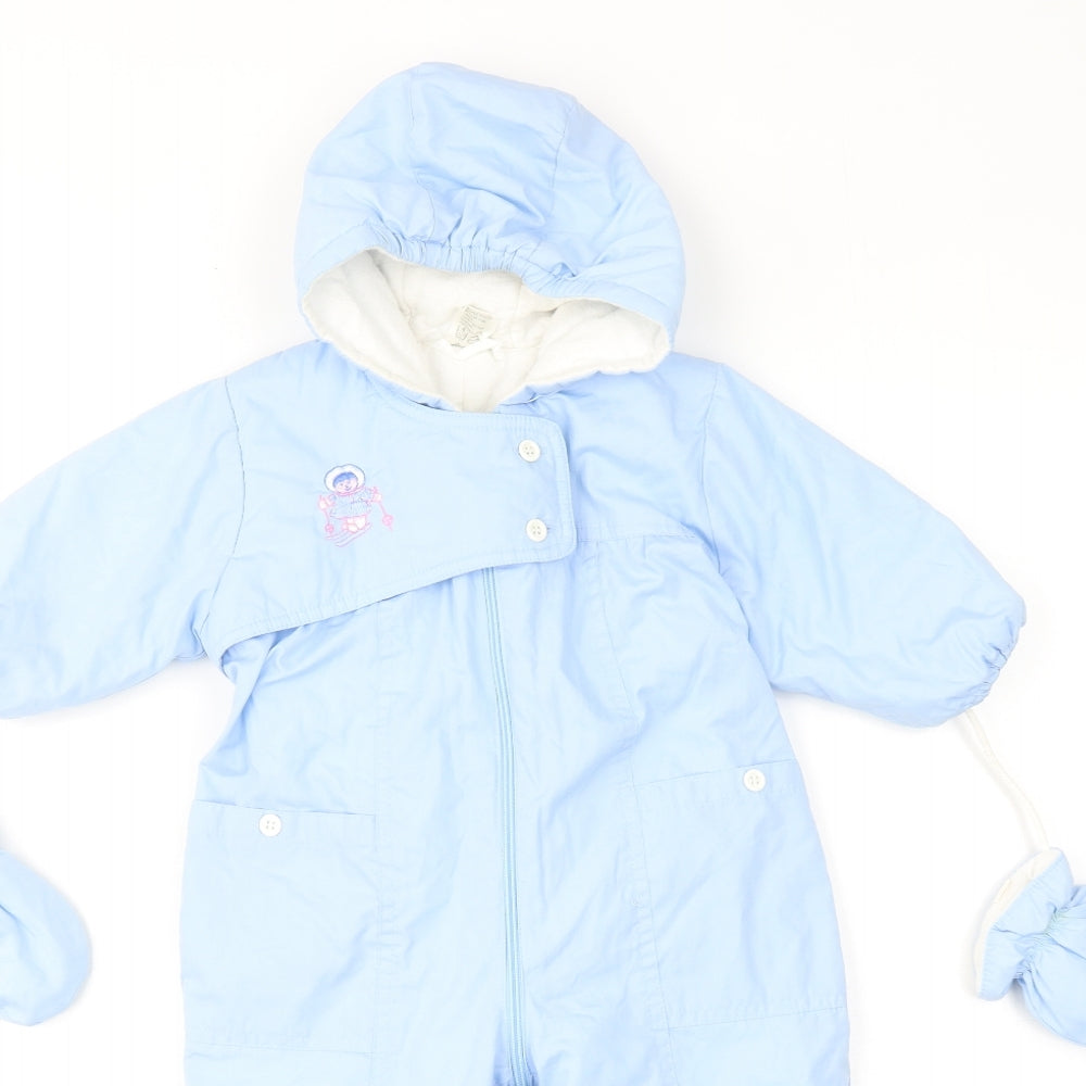 House of Fraser Baby Blue Basic Coat Snowsuit Size 12-18 Months Zip