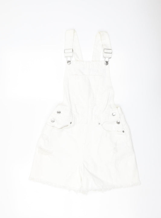 Denim & Co. Womens White Cotton Dungaree One-Piece Size 4 Buckle
