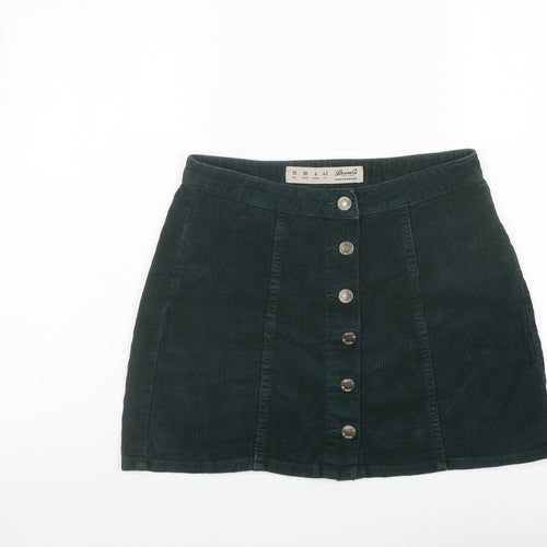 Denim & Co. Womens Green Cotton A-Line Skirt Size 10 Button
