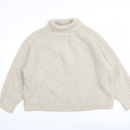 Pull&Bear Womens Beige Roll Neck Acrylic Pullover Jumper Size L