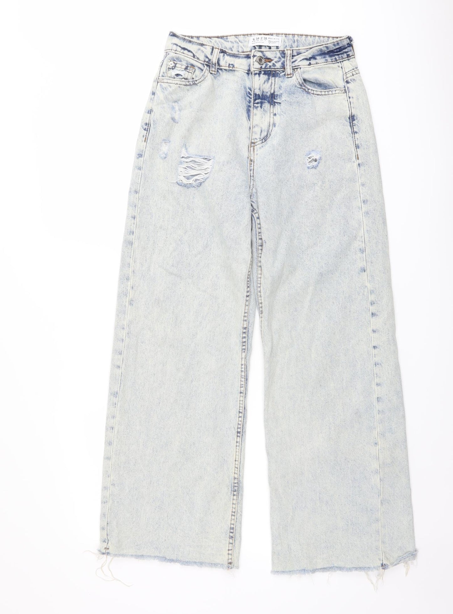 Denim & Co. Womens Blue Cotton Wide-Leg Jeans Size 6 L27 in Regular Button - Frayed Hem