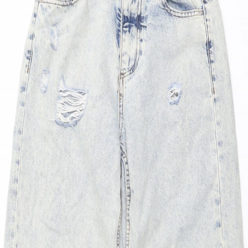 Denim & Co. Womens Blue Cotton Wide-Leg Jeans Size 6 L27 in Regular Button - Frayed Hem