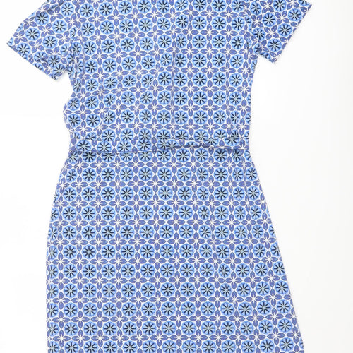 Max Studio Womens Blue Geometric Polyester Shirt Dress Size S Collared Button