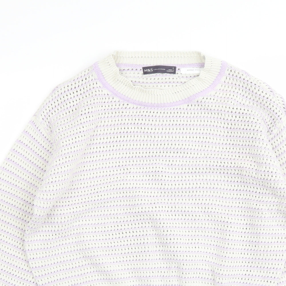 Marks and Spencer Womens Purple Round Neck Cotton Pullover Jumper Size S