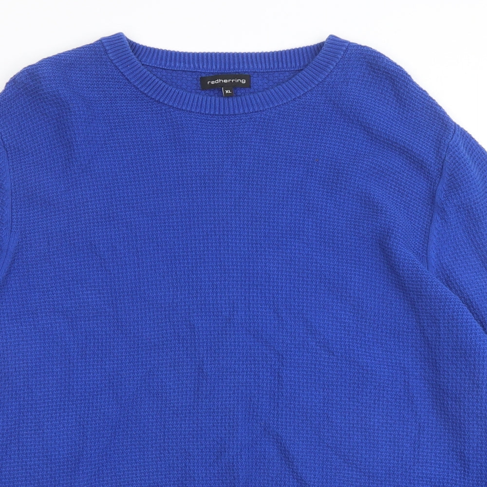 Red Herring Mens Blue Round Neck Cotton Pullover Jumper Size XL Long Sleeve