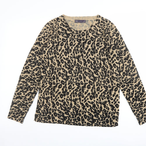 Marks and Spencer Womens Brown Round Neck Animal Print Acrylic Pullover Jumper Size 10 - Leopard Print