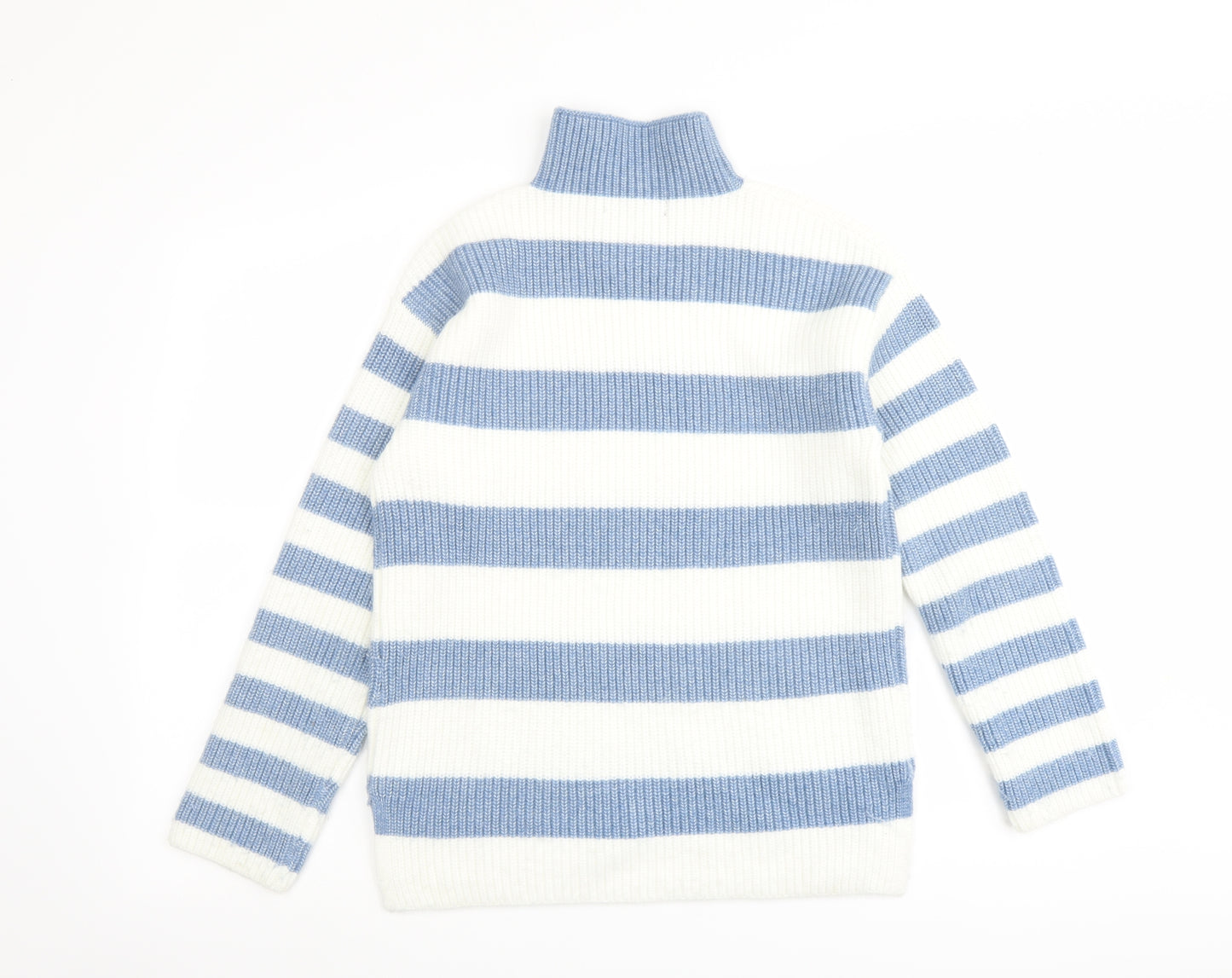 Marks and Spencer Womens Blue High Neck Striped Polyester Pullover Jumper Size S