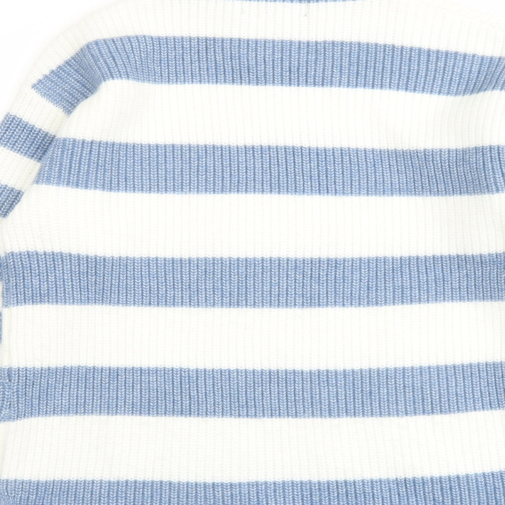 Marks and Spencer Womens Blue High Neck Striped Polyester Pullover Jumper Size S